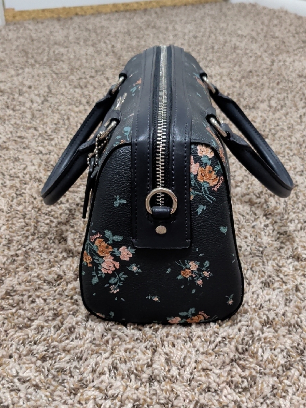 Coach Rowan mightnight navy rose bouquet floral dome satchel bag - Picture 9 of 13